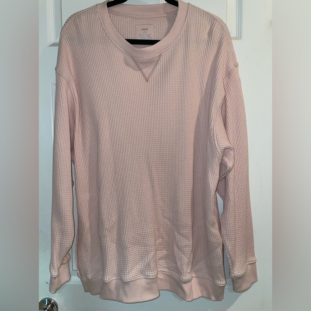 New AERIE THE SWEAT WAFFLE CREW NECK SWEATSHIRT Women’s Size Large